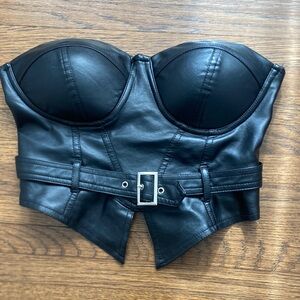 Womens Black Leather Crop Top Size Small